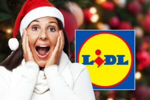 ragazza e logo lidl in primo piano