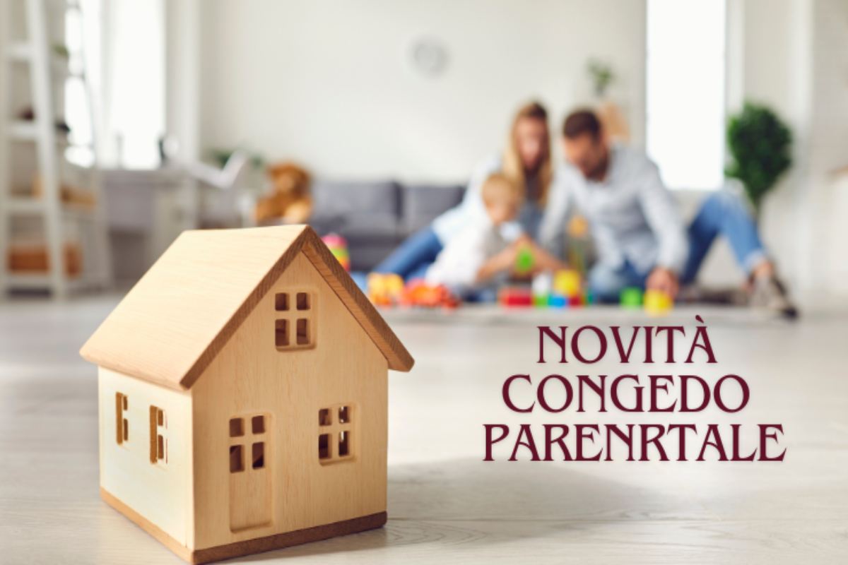 foto famiglia, modellino casa scritta congedo parentale